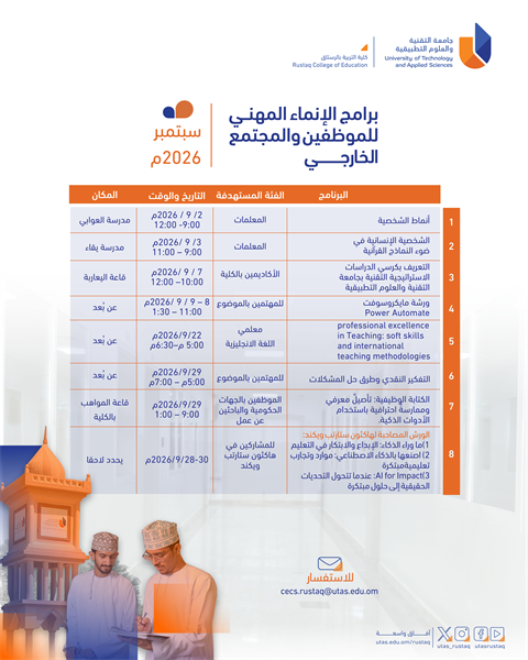 برامج قسم التعليم المستمر وخدمة المجتمع لشهر سبتمبر 2026م