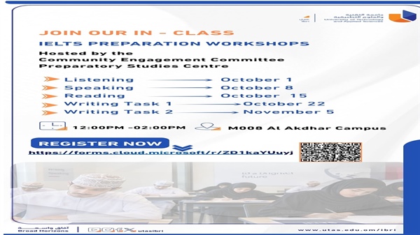 IELTS Preparation Workshops during the months of October and November 2026.