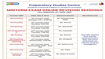 Midterm Exam Online Revision Sessions – Fall 2026-2027
